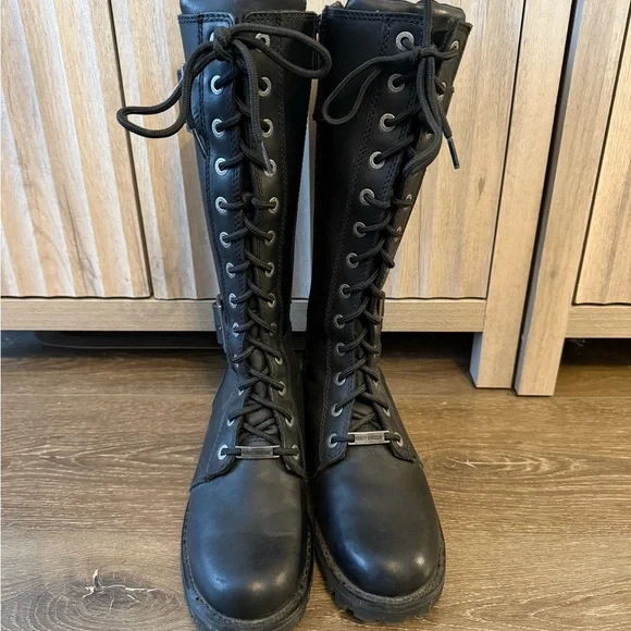 Harley-Davidson Black Moto Boots Lace Up 8.5 - Picture 2 of 8